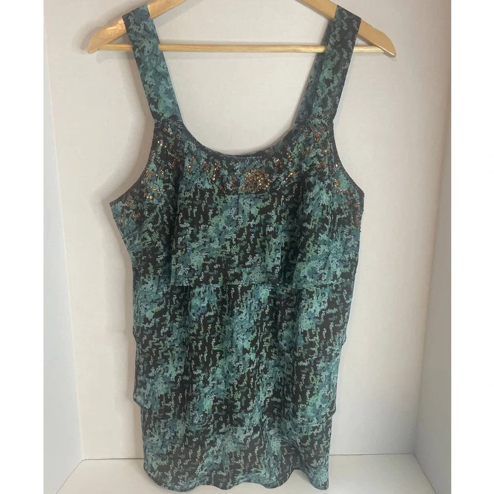 Lane Bryant Sleeveless Thick Strap Ruffle Tiered Colorful Tank Top Womens 16 - Picture 1 of 7